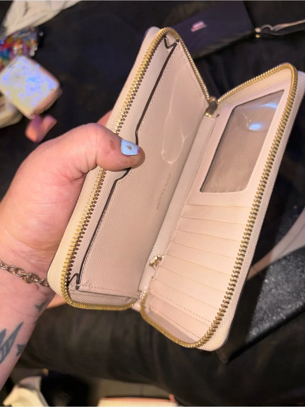 Michael Kors Blush Zip-Around Wallet with Gold Logo